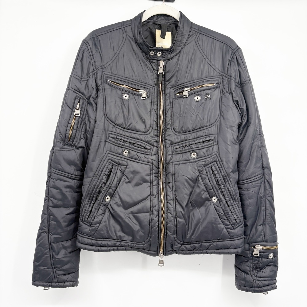Diesel Womens Black Vintage Y2K Quilted Moto Utility Bomber Jacket Size L